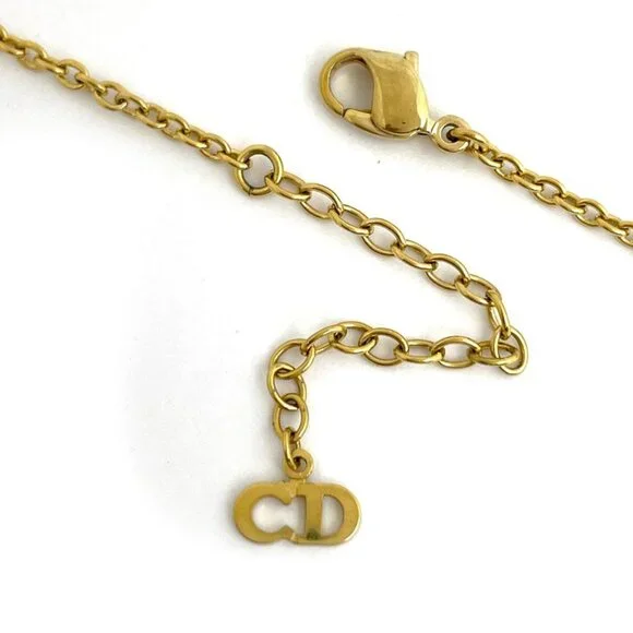 Christian Dior Logo Rhinestone Necklace Heart Motif Necklace GP - Picture 3 of 4